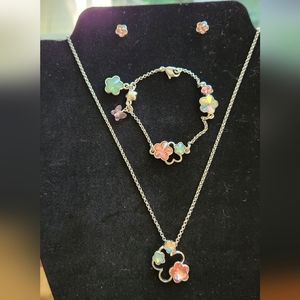 Swarovski Multi Colored Flower Necklace, Bracelet and Earring Set